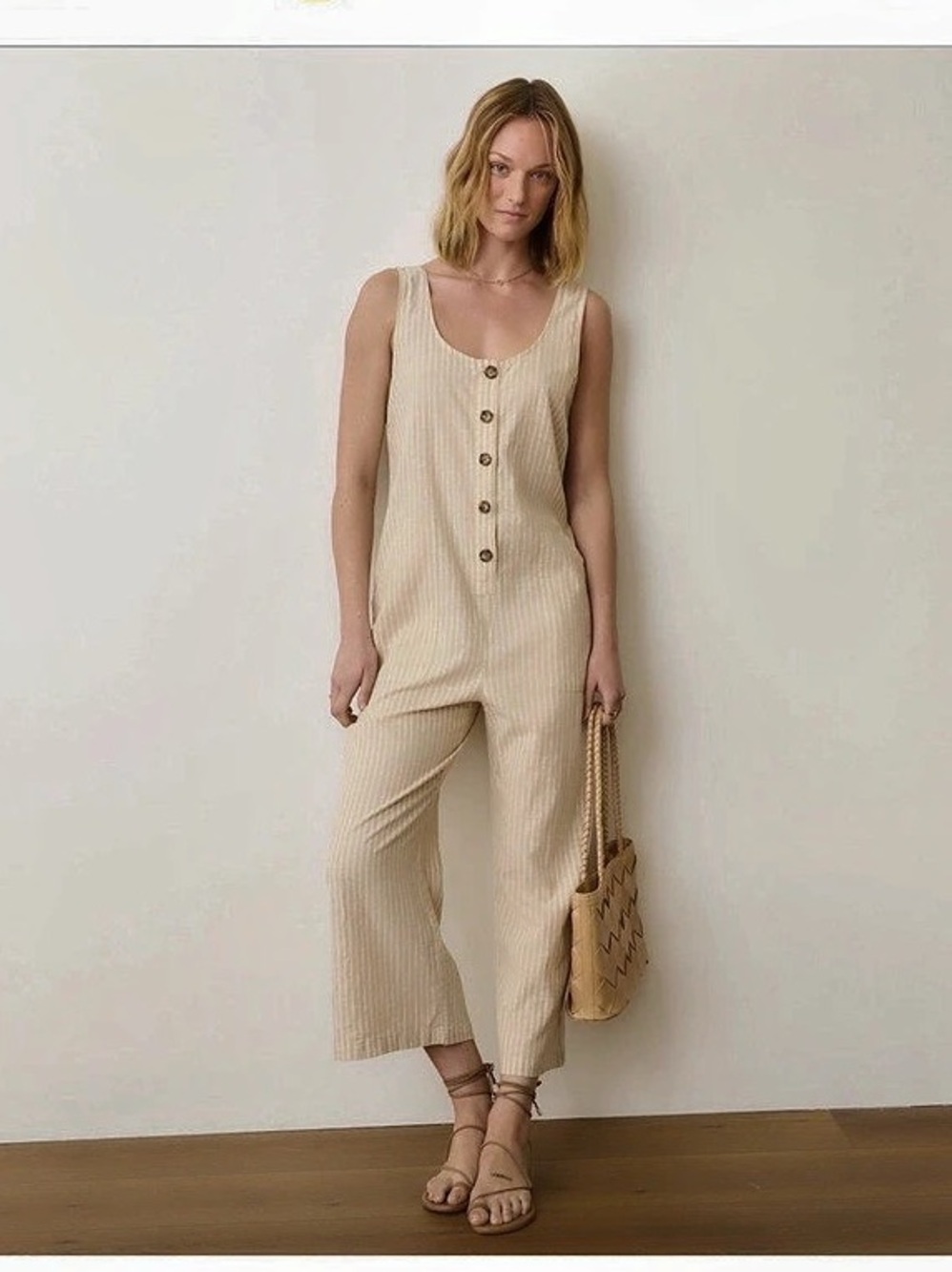 Marine Layer Sydney Beach Jumpsuit Striped Jumpsuit in Beige & White XS